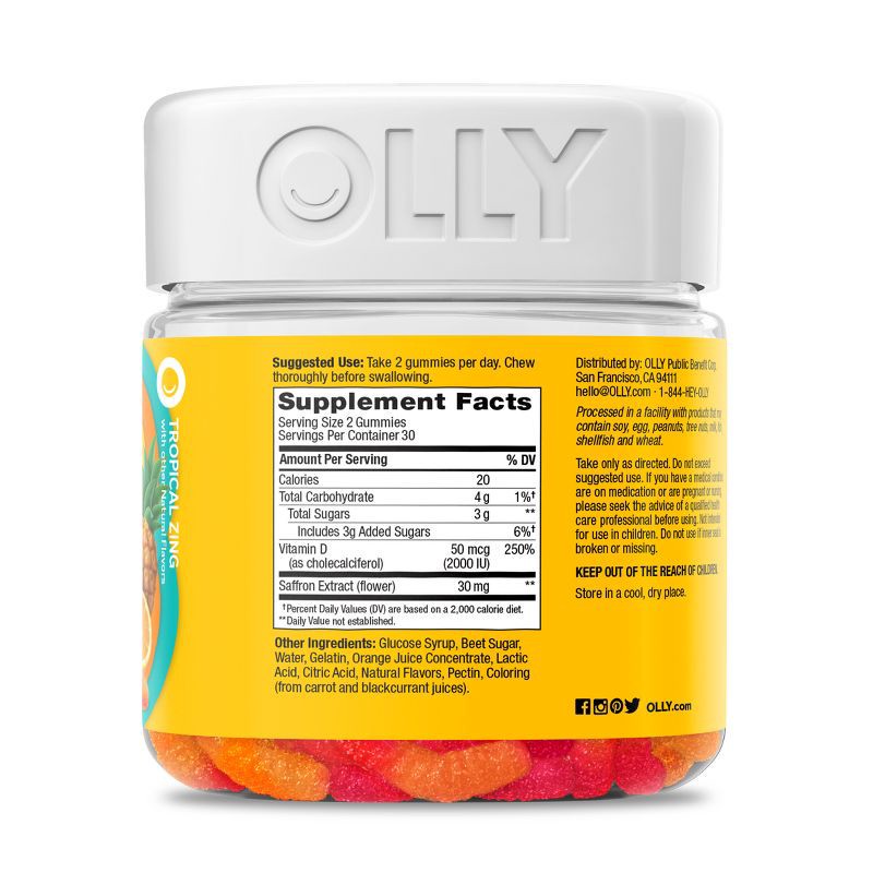 slide 3 of 6, OLLY Hello Happy Gummy Worm Supplements with Vitamin D and Saffron - 60ct, 60 ct