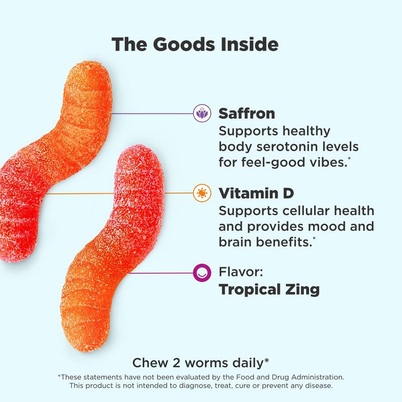 slide 3 of 9, OLLY Hello Happy Gummy Worm Supplements with Vitamin D and Saffron - 60ct, 60 ct