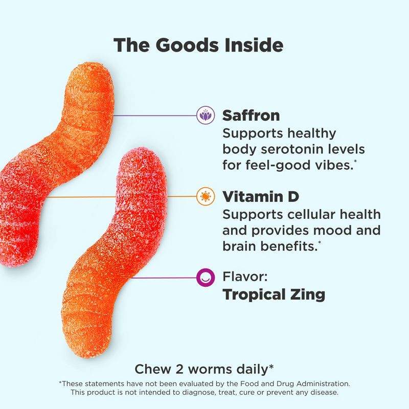 slide 3 of 10, OLLY Hello Happy Gummy Worm Supplements with Vitamin D and Saffron - 60ct, 60 ct