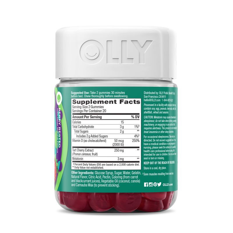 slide 3 of 7, OLLY Muscle Recovery Sleep Gummies with Melatonin, Tart Cherry & Vitamin D - Berry - 40ct, 40 ct