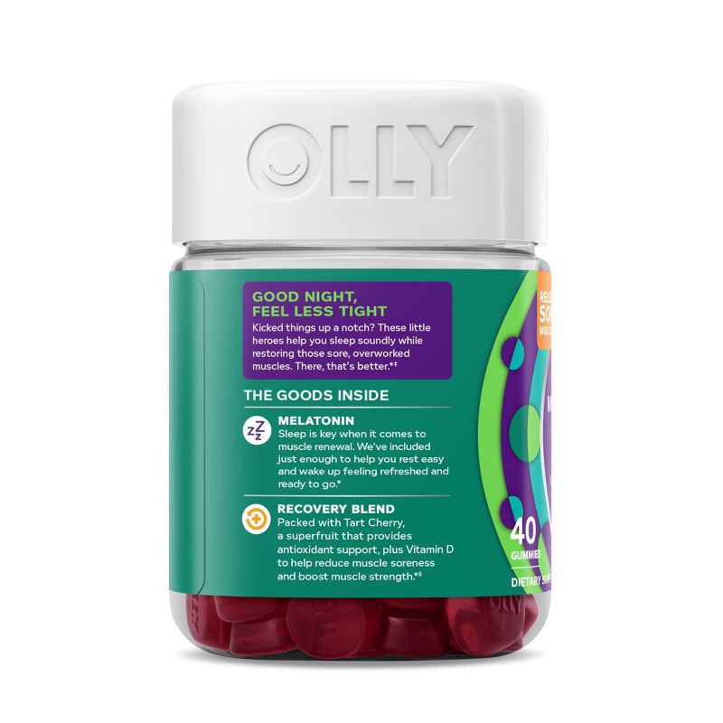 slide 6 of 7, OLLY Muscle Recovery Sleep Gummies with Melatonin, Tart Cherry & Vitamin D - Berry - 40ct, 40 ct