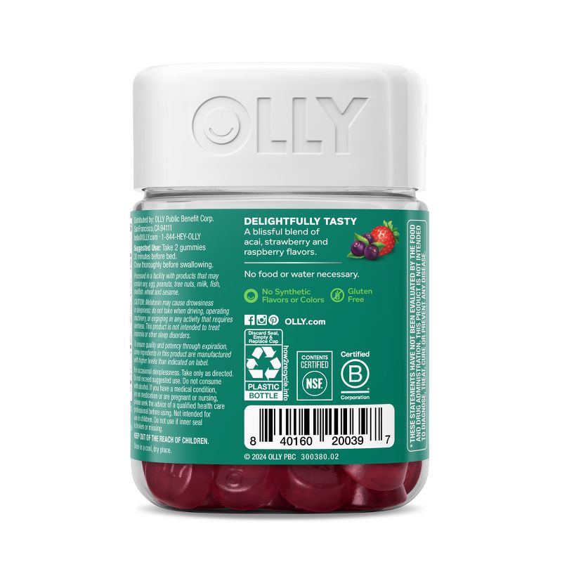 slide 8 of 10, OLLY Muscle Recovery Sleep Gummies with Melatonin, Tart Cherry & Vitamin D - Berry - 40ct, 40 ct