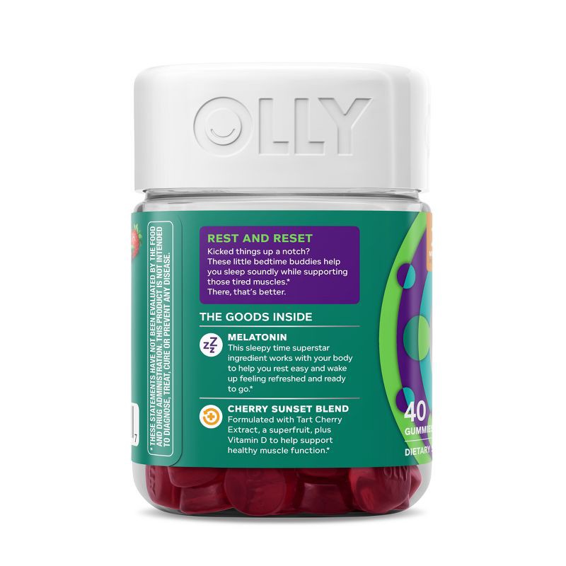 slide 9 of 10, OLLY Muscle Recovery Sleep Gummies with Melatonin, Tart Cherry & Vitamin D - Berry - 40ct, 40 ct