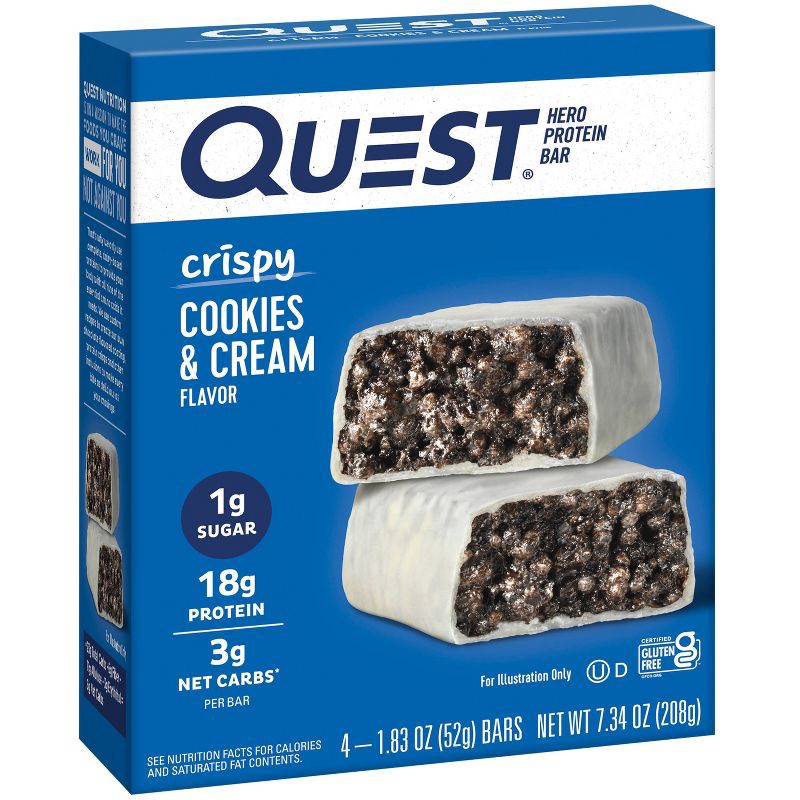 slide 2 of 7, Quest Nutrition 18g Crispy Hero Protein Bar - Cookies & Cream - 4ct, 18 gram, 4 ct