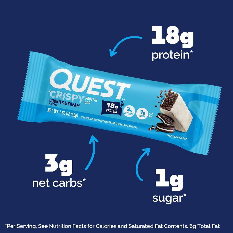 slide 3 of 4, Quest Nutrition Crispy Hero Cookies & Cream Whey Protein Bars - 18g Protein - 4ct, 18 gram, 4 ct