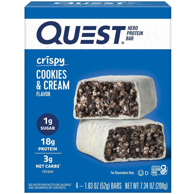 slide 1 of 7, Quest Nutrition 18g Crispy Hero Protein Bar - Cookies & Cream - 4ct, 18 gram, 4 ct