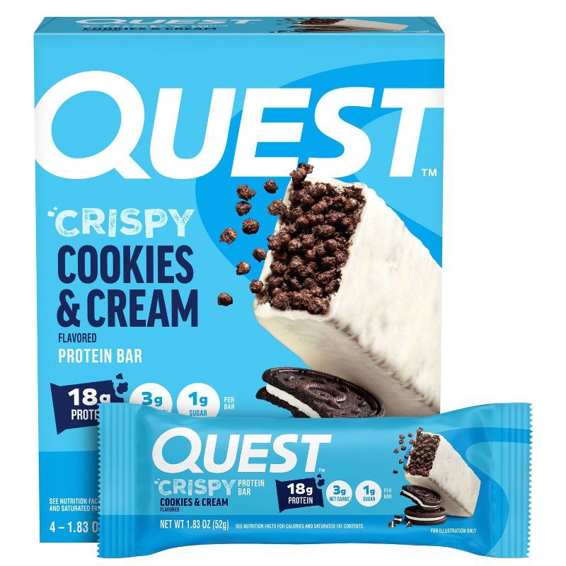 slide 1 of 4, Quest Nutrition Crispy Hero Cookies & Cream Whey Protein Bars - 18g Protein - 4ct, 18 gram, 4 ct