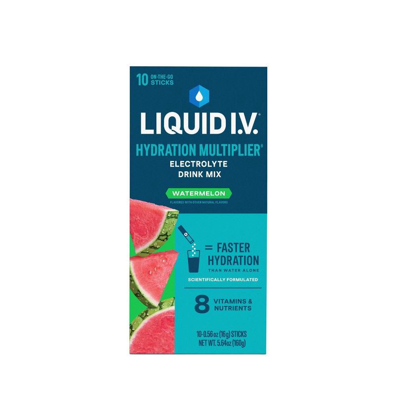 slide 2 of 10, Liquid I.V. Hydration Multiplier Vegan Powder Electrolyte Supplements - Watermelon - 0.56oz each/10ct, 0.56 oz, 10 ct