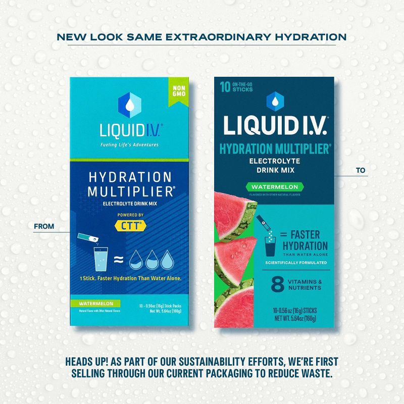 slide 3 of 10, Liquid I.V. Hydration Multiplier Vegan Powder Electrolyte Supplements - Watermelon - 0.56oz each/10ct, 0.56 oz, 10 ct
