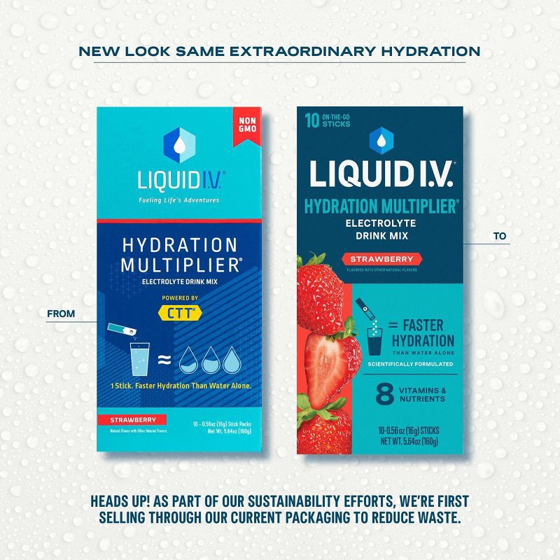 slide 3 of 10, Liquid I.V. Hydration Multiplier Vegan Powder Electrolyte Supplements - Strawberry - 0.56oz each/10ct, 0.56 oz, 10 ct