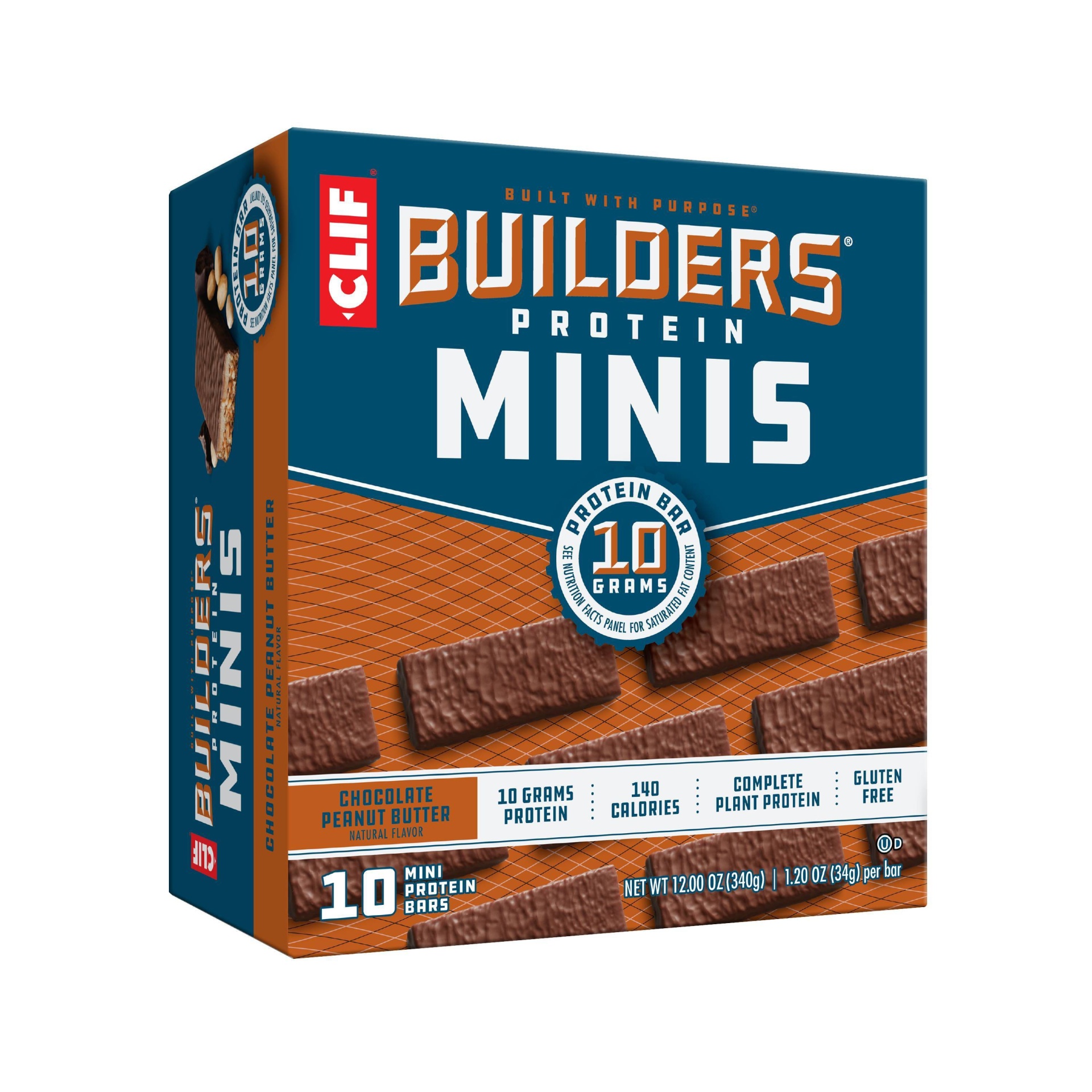 slide 1 of 6, CLIF Builder's Chocolate Peanut Butter Mini Bars, 10 ct