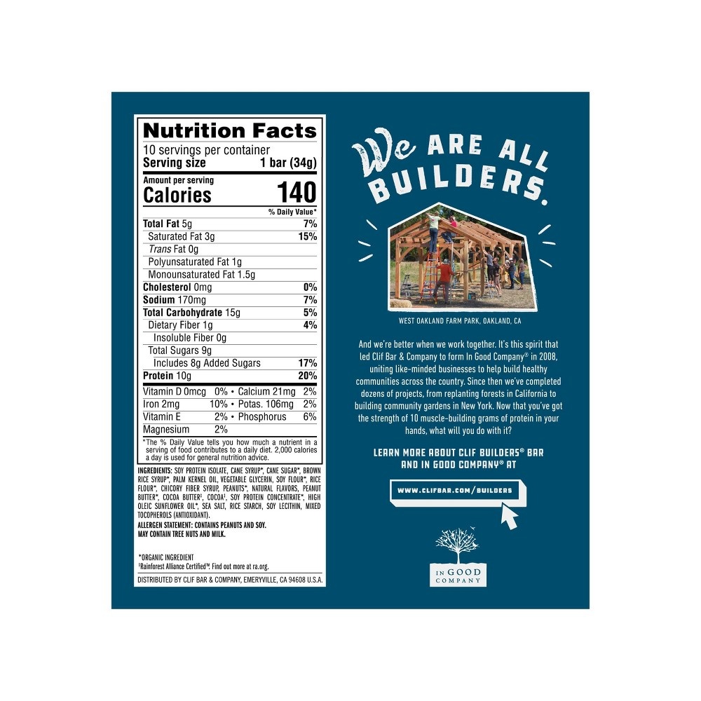 slide 4 of 6, CLIF Builder's Chocolate Peanut Butter Mini Bars, 10 ct