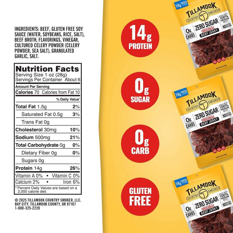 slide 3 of 5, Tillamook Country Smoker Zero Sugar Original Beef Jerky - 6.5oz, 6.5 oz