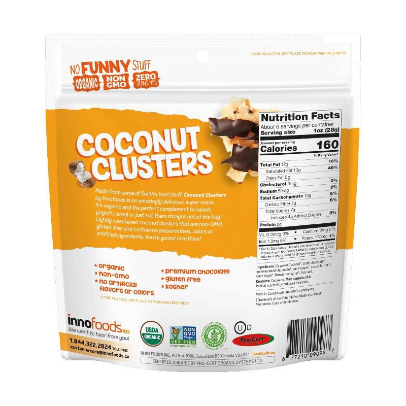 slide 2 of 3, innofoods Inno Foods Organic Coconut Clusters with Dark Chocolate Drizzle - 6oz, 6 oz