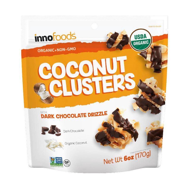 slide 1 of 3, innofoods Inno Foods Organic Coconut Clusters with Dark Chocolate Drizzle - 6oz, 6 oz