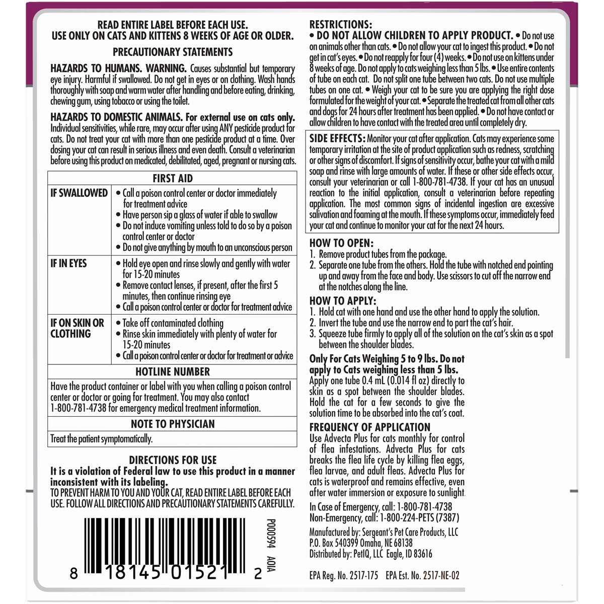 slide 2 of 2, ADVECTA Plus Flea Protection for Small Cats 4 Count, 4 ct