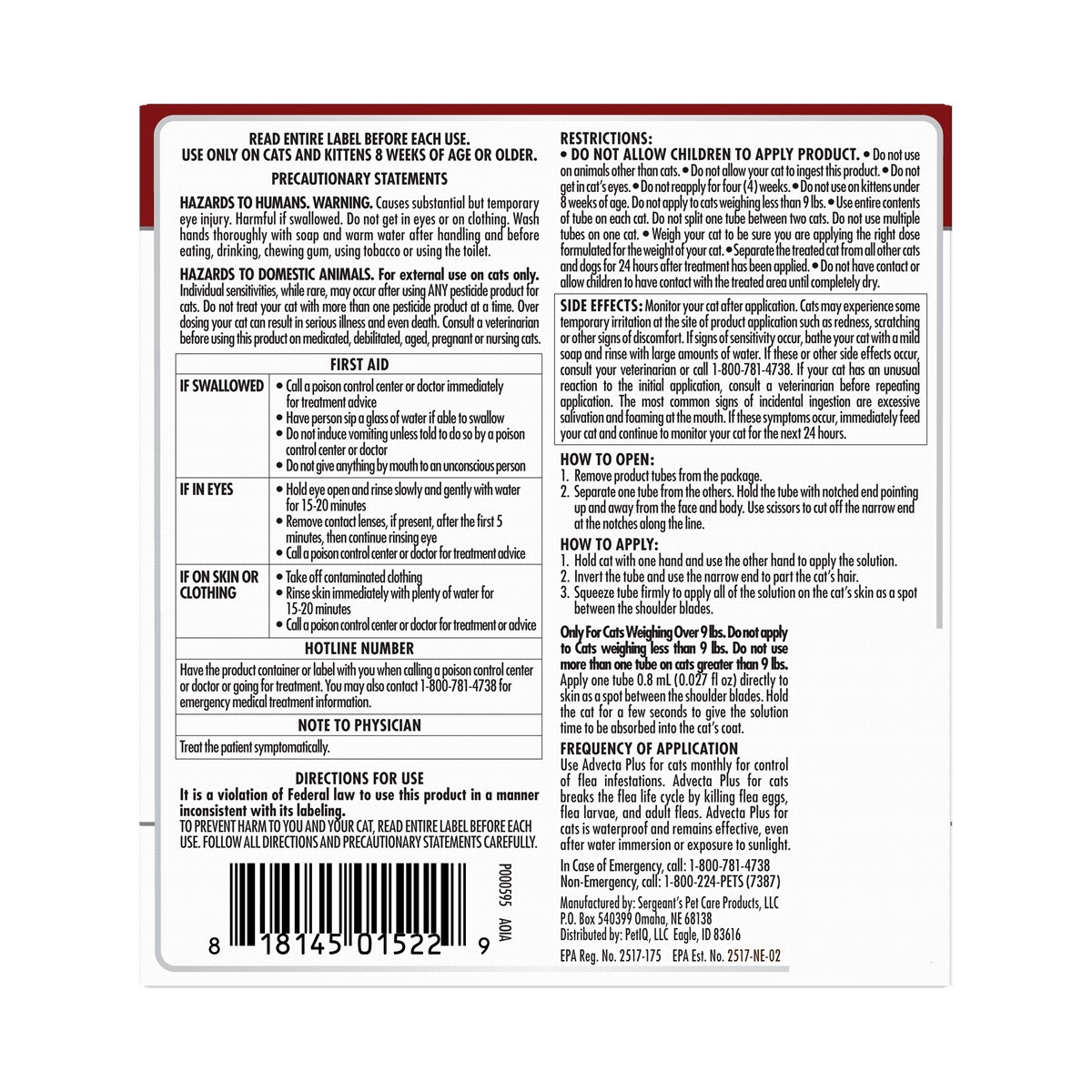 slide 2 of 2, ADVECTA Plus Flea Protection for Large Cats 4 Count, 4 ct