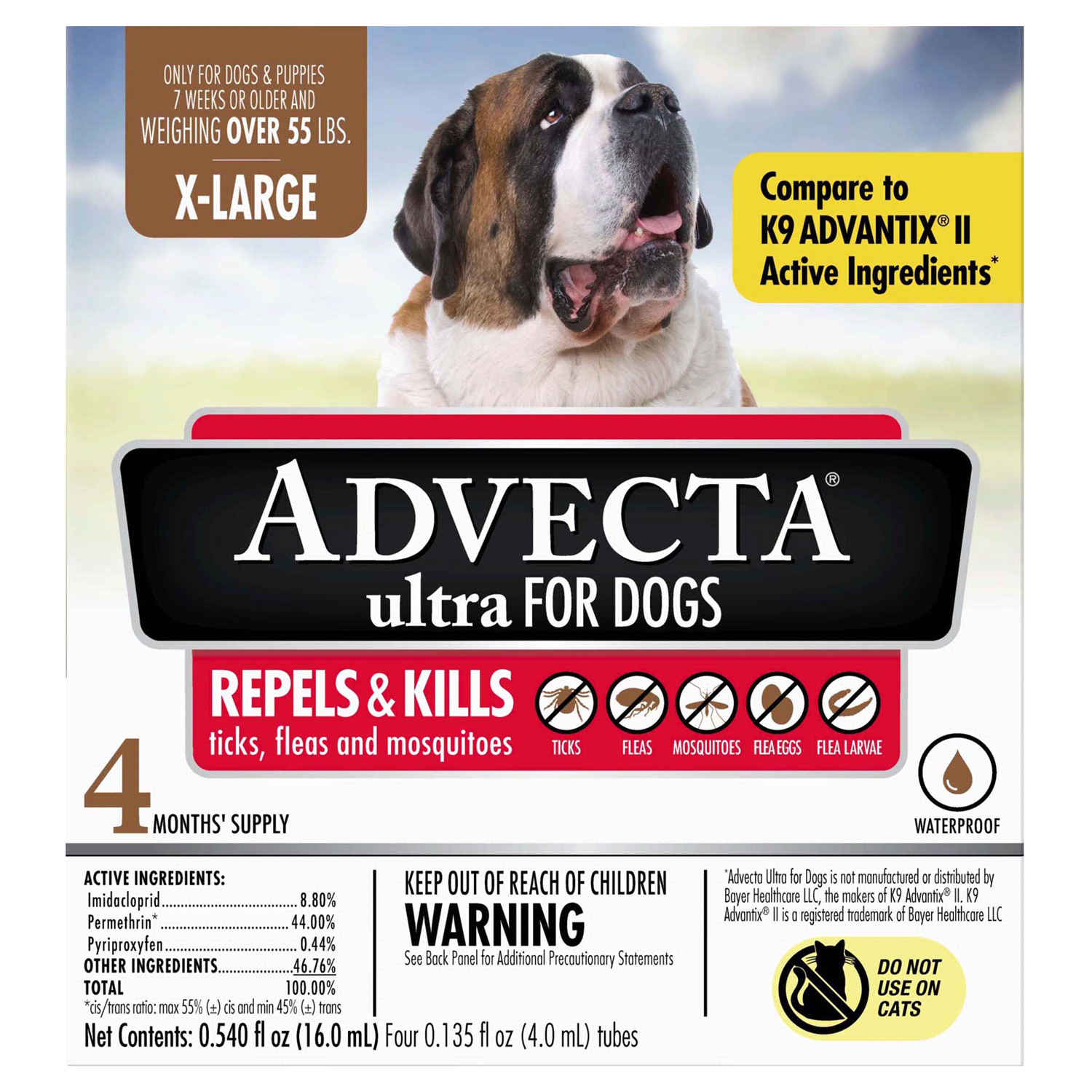 slide 1 of 2, ADVECTA Ultra Flea & Tick Protection for X-Large Dogs, 4 Count, 4 ct