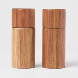 2pc Acacia Round Salt Shaker & Pepper Grinder Set - Threshold™: Brown Spice Mills, 5" Height, 63 Volume Capacity