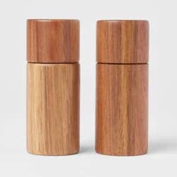 2pc Acacia Round Salt Shaker & Pepper Grinder Set - Threshold™: Brown Spice Mills, 5" Height, 63 Volume Capacity