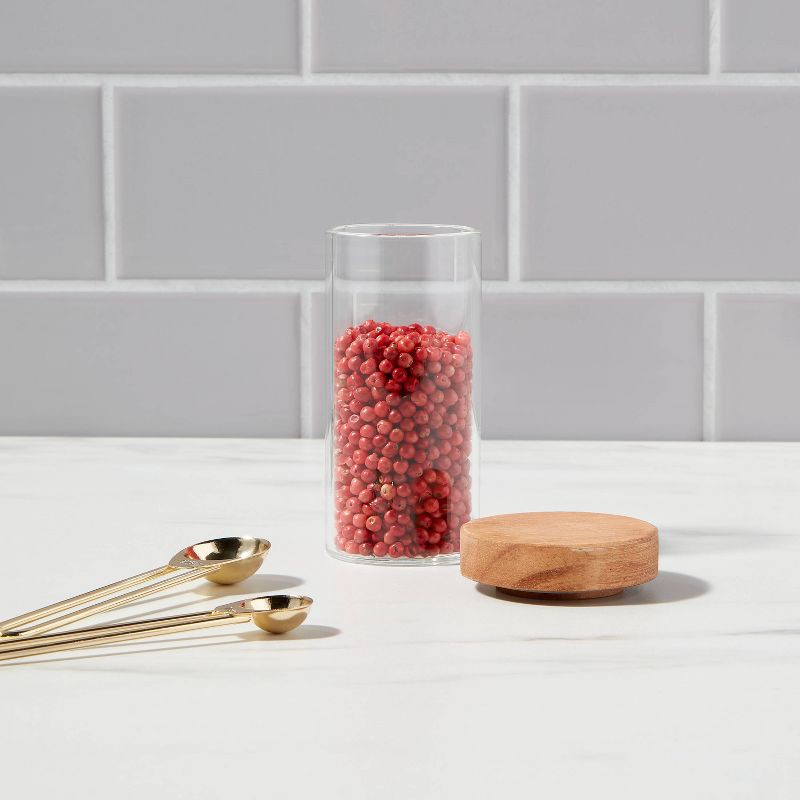 slide 2 of 3, 4fl oz Glass Round Spice Jar with Wood Lid - Threshold™: Traditional Clear Condiment Server, Hand Wash, 4 fl oz