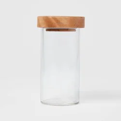 4fl oz Glass Round Spice Jar with Wood Lid - Threshold™: Traditional Clear Condiment Server, Hand Wash