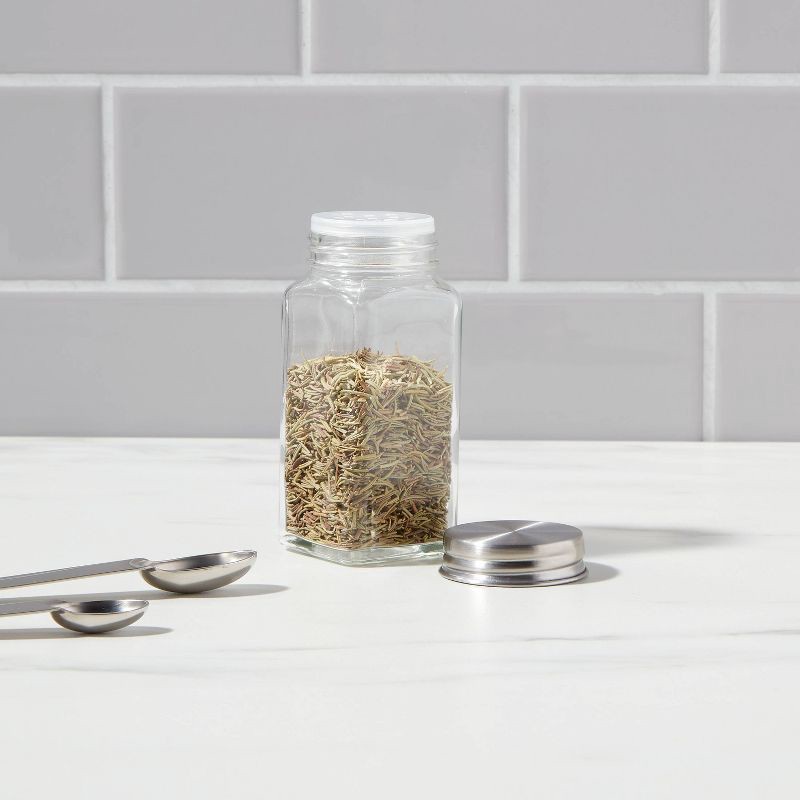 slide 2 of 3, 3.5oz Glass Square Spice Jar - Threshold™: Traditional Clear Seasoning Bottle, Hand Wash, 4.13" Height, 3.5 oz