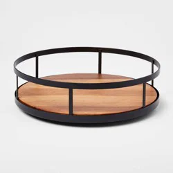 Wood Round Lazy Susan Spice Rack - Threshold™: Revolving Kitchen Organizer, Freestanding Black Wood & Metal