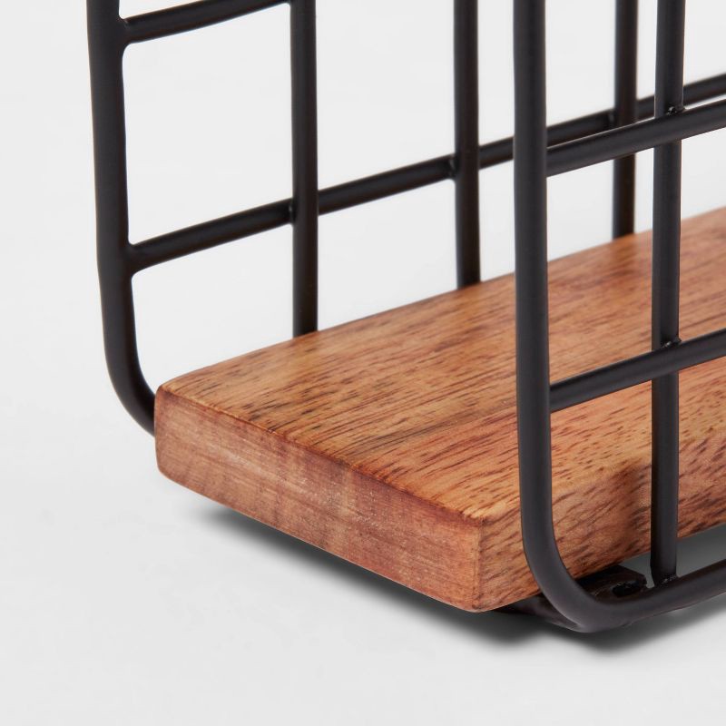 slide 3 of 3, Iron and Mangowood Wire Napkin Holder Black - Threshold™: Freestanding Tabletop Kitchen Holder, Spot Clean, 1 ct