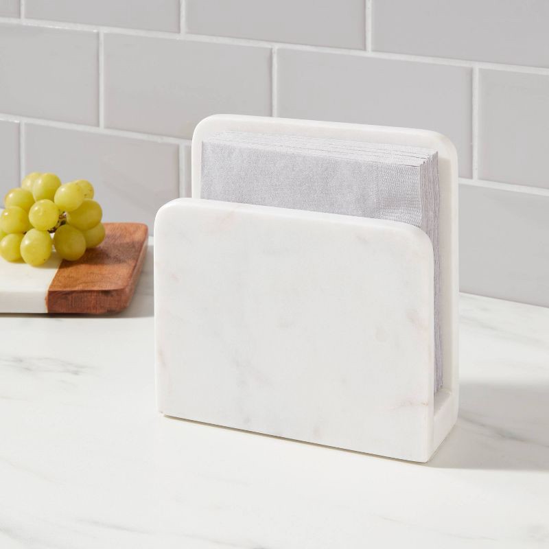 slide 2 of 3, Marble Napkin Holder Off-White - Threshold™: Tabletop Kitchen Holder, Spot Clean, 6"x2", 3.96 lbs, 3.96 lb