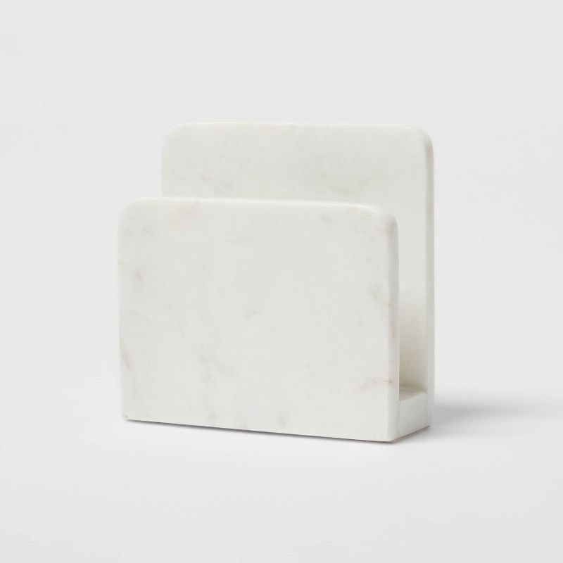 slide 1 of 3, Marble Napkin Holder Off-White - Threshold™: Tabletop Kitchen Holder, Spot Clean, 6"x2", 3.96 lbs, 3.96 lb