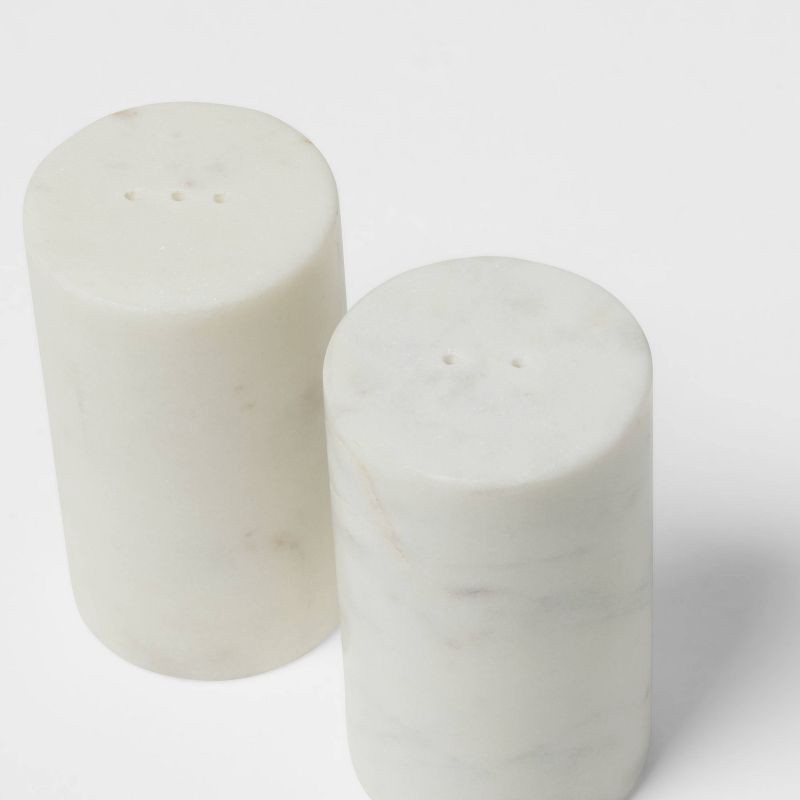 slide 3 of 3, 2pc Marble Salt and Pepper Shaker Set - Threshold™: Off-White, Spot Clean, Tableware, 2 Pieces, 2 ct