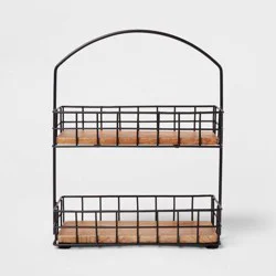 Iron and Mangowood 2-Tier Wire Spice Rack Black - Threshold™: Spice Organizer, Freestanding Kitchen Rack