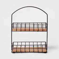 Iron and Mangowood 2-Tier Wire Spice Rack Black - Threshold™: Spice Organizer, Freestanding Kitchen Rack