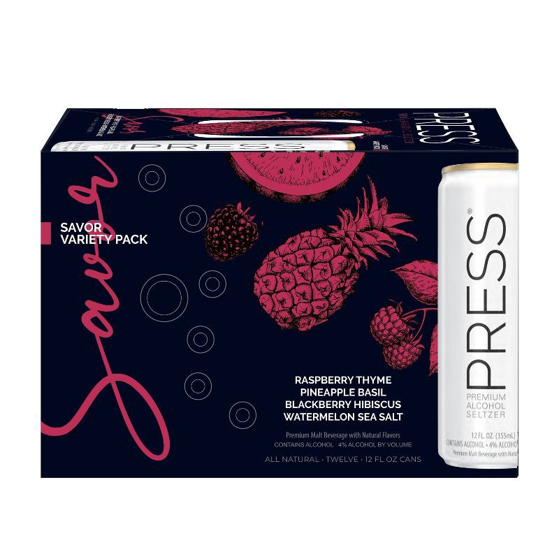 slide 3 of 5, Press Premium Alcohol Hard Seltzer Savor Variety Pack - 12pk/12 fl oz Cans, 12 ct; 12 fl oz