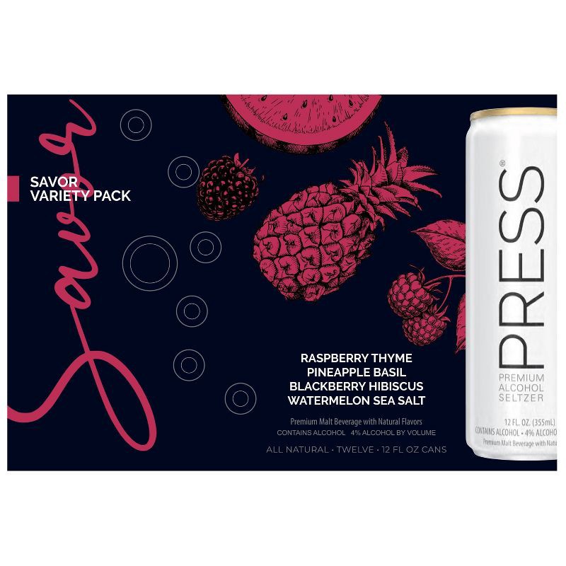 slide 4 of 5, Press Premium Alcohol Hard Seltzer Savor Variety Pack - 12pk/12 fl oz Cans, 12 ct; 12 fl oz
