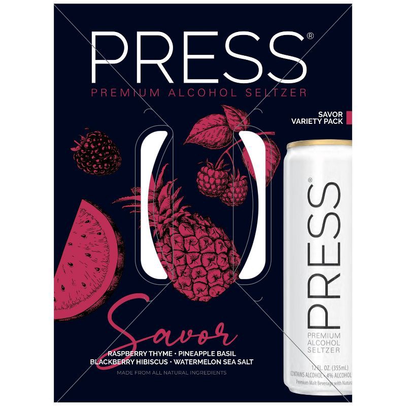 slide 2 of 5, Press Premium Alcohol Hard Seltzer Savor Variety Pack - 12pk/12 fl oz Cans, 12 ct; 12 fl oz