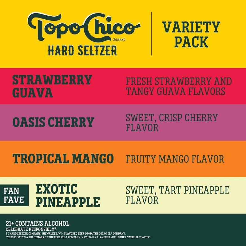 slide 3 of 8, Topo Chico Hard Seltzer Variety Pack - 12pk/12 fl oz Slim Cans, 12 ct; 12 fl oz