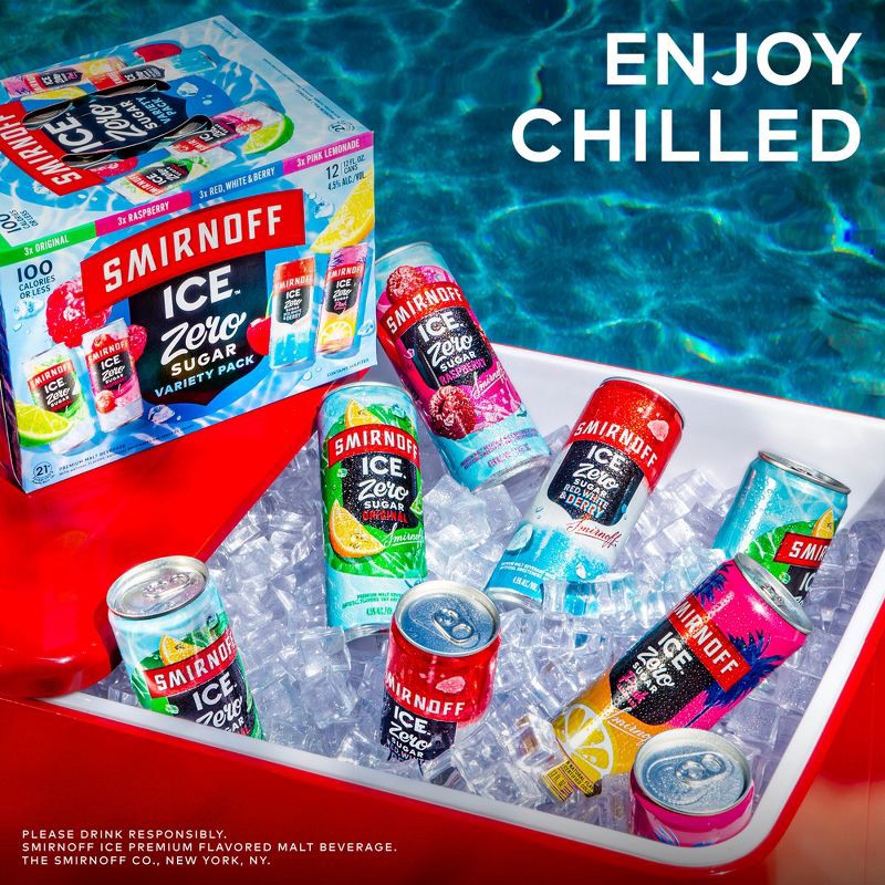 slide 6 of 10, Smirnoff Ice Zero Sugar Variety Pack - 12pk/12 fl oz Cans, 12 ct; 12 fl oz