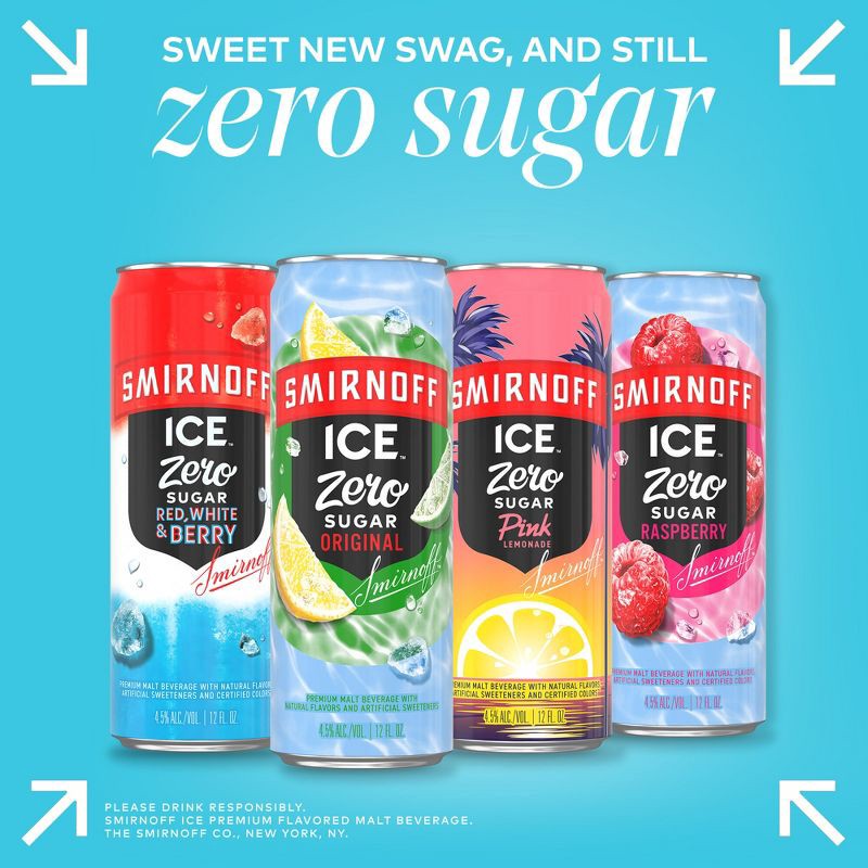 slide 5 of 10, Smirnoff Ice Zero Sugar Variety Pack - 12pk/12 fl oz Cans, 12 ct; 12 fl oz