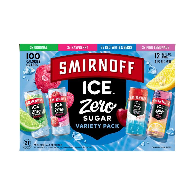 slide 8 of 10, Smirnoff Ice Zero Sugar Variety Pack - 12pk/12 fl oz Cans, 12 ct; 12 fl oz