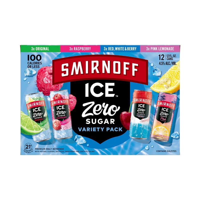 slide 9 of 10, Smirnoff Ice Zero Sugar Variety Pack - 12pk/12 fl oz Cans, 12 ct; 12 fl oz