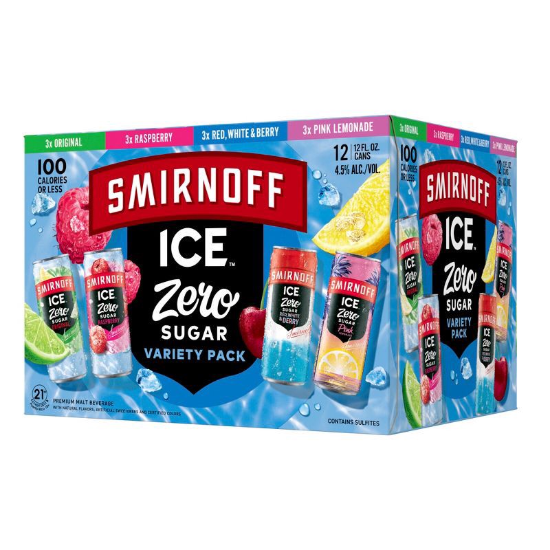 slide 10 of 10, Smirnoff Ice Zero Sugar Variety Pack - 12pk/12 fl oz Cans, 12 ct; 12 fl oz