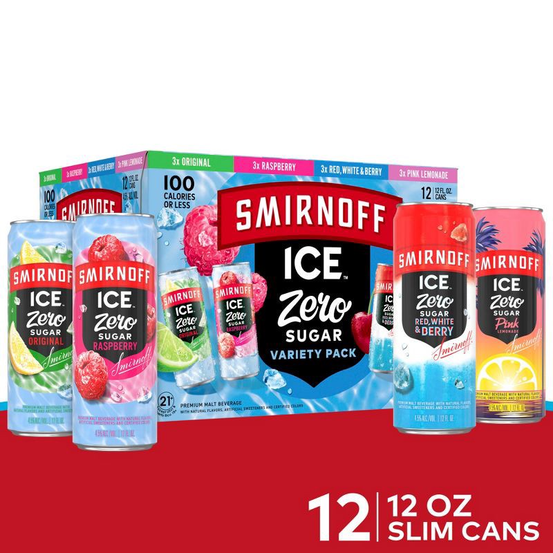 slide 1 of 10, Smirnoff Ice Zero Sugar Variety Pack - 12pk/12 fl oz Cans, 12 ct; 12 fl oz