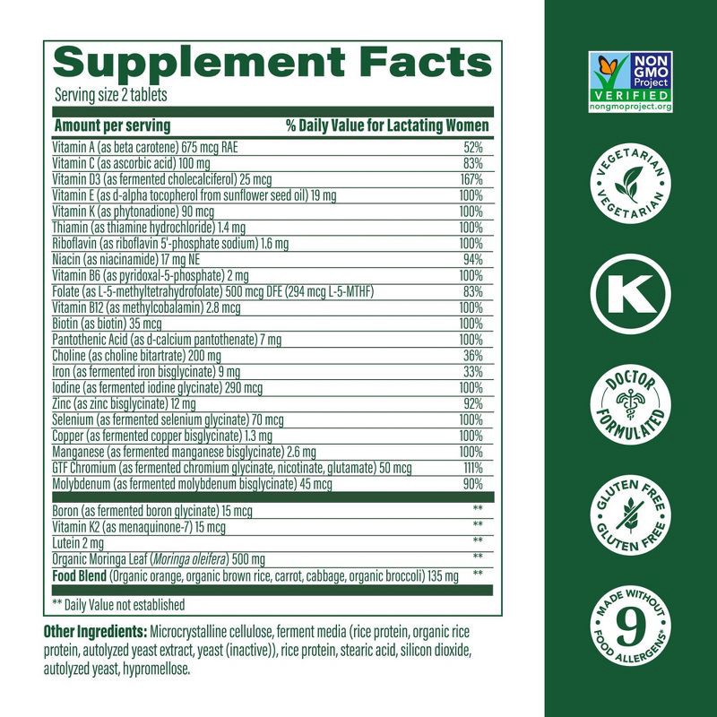 slide 3 of 7, MegaFood Baby & Me 2 Postnatal with Choline, Folate & Iron Multivitamin Vegetarian Tablets - 60ct, 60 ct