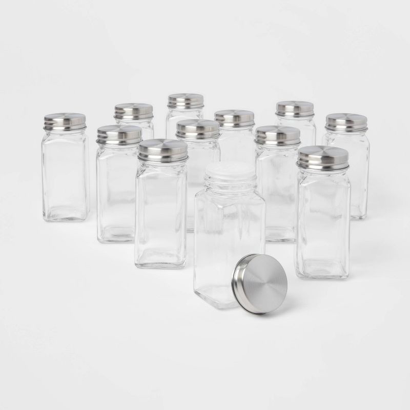 slide 1 of 3, 3oz 12pk Square Spice Jar Set - Threshold™: Glass Spice Jars with Lids, Traditional Style, Hand Wash, Clear, 3.5 Volume, 12 ct; 3 oz