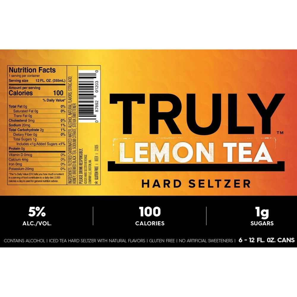 slide 4 of 5, Truly Spiked & Sparkling Truly Lemon Tea Hard Seltzer - 6pk/12 fl oz Slim Cans, 6 ct; 12 fl oz