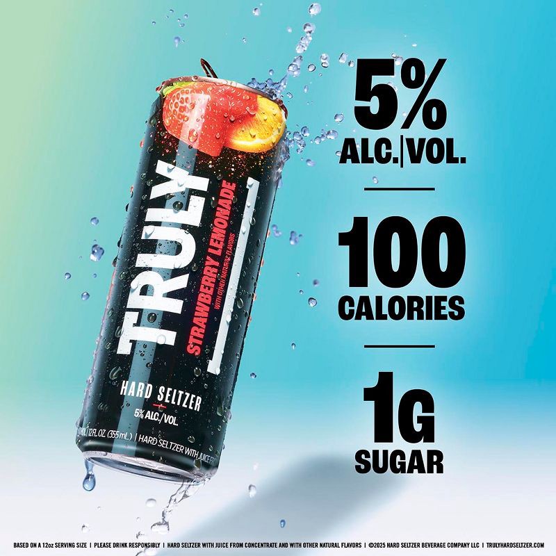 slide 5 of 7, Truly Spiked & Sparkling Truly Strawberry Lemonade Hard Seltzer - 6pk/12 fl oz Slim Cans, 6 ct; 12 fl oz