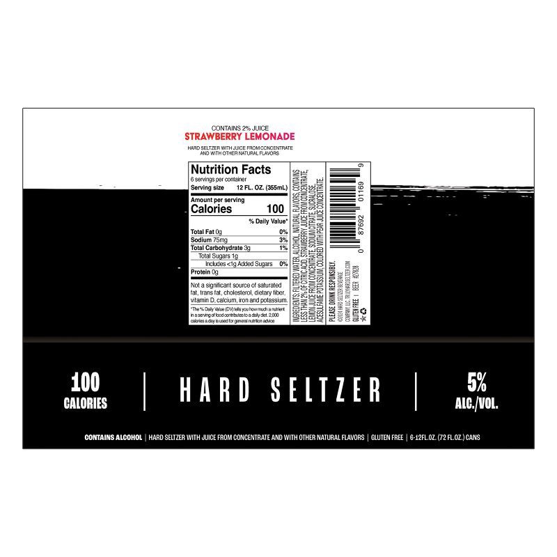 slide 7 of 7, Truly Spiked & Sparkling Truly Strawberry Lemonade Hard Seltzer - 6pk/12 fl oz Slim Cans, 6 ct; 12 fl oz