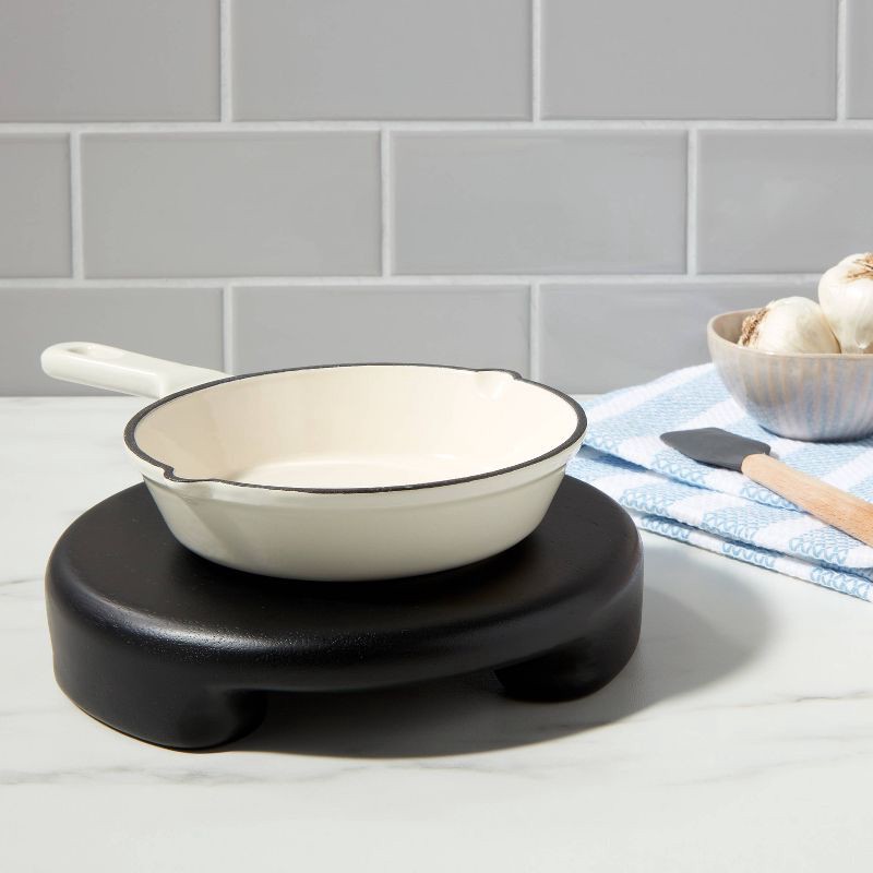 slide 2 of 3, 8" Acacia Modern Elevated Trivet Black - Threshold™, 1 ct